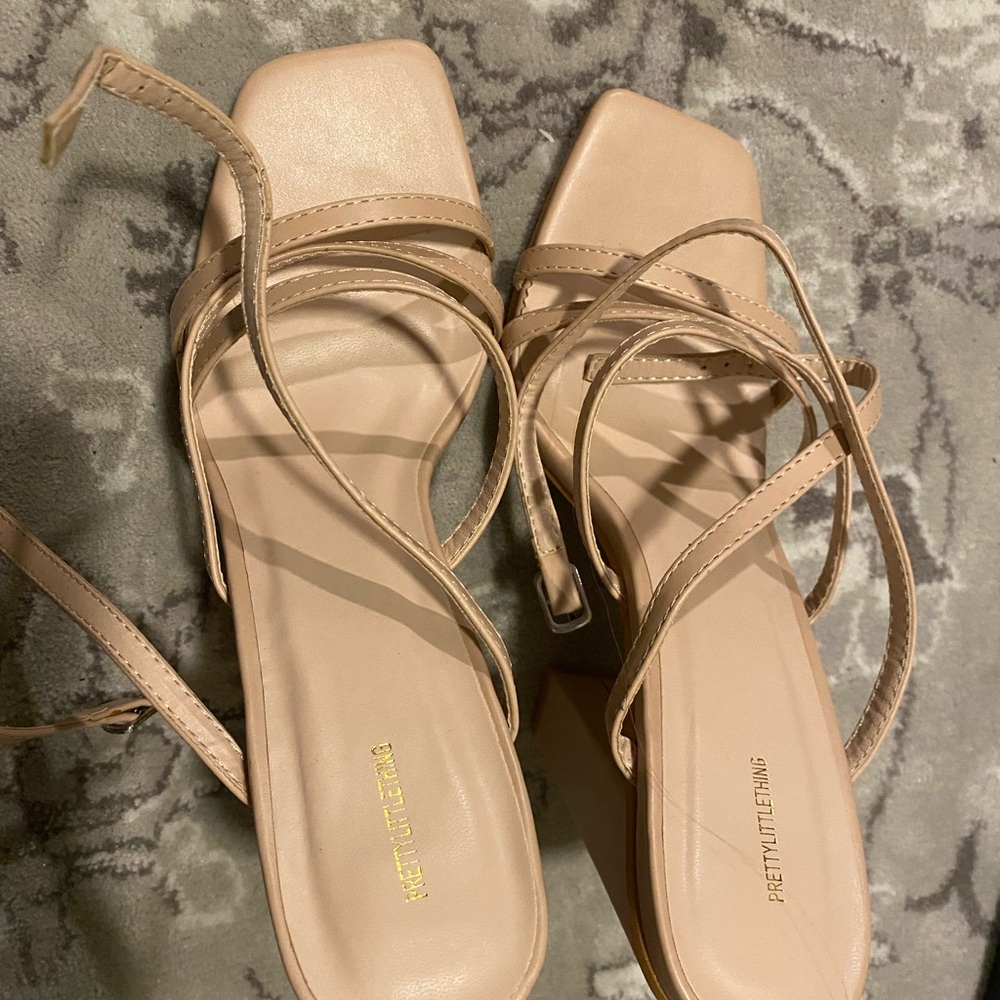 PrettyLittleThing Nude Strappy Square Toe Heels